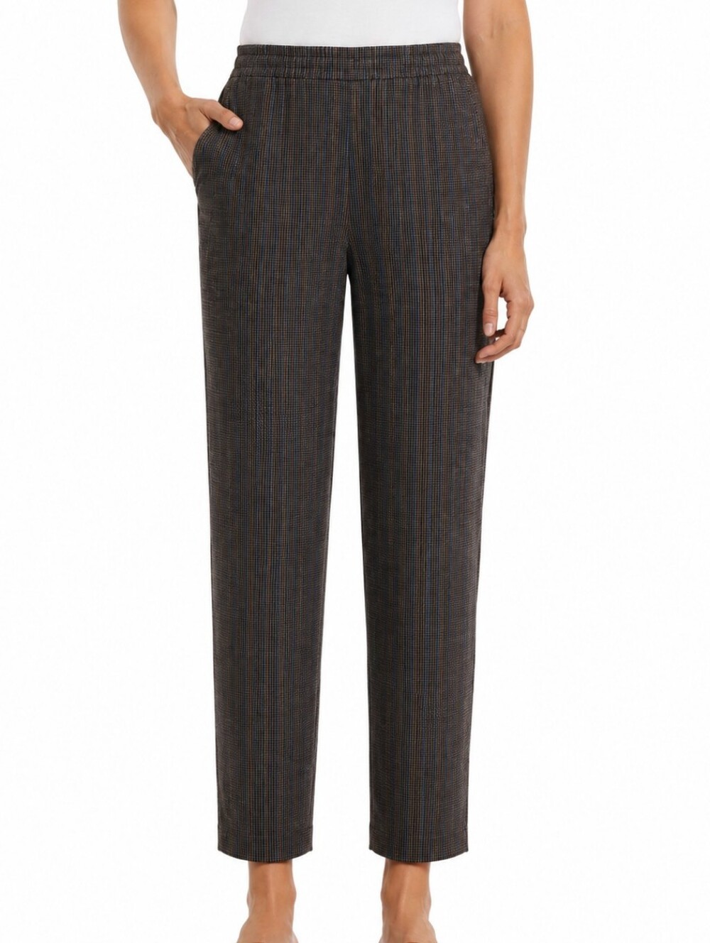 Briggs New York Brown Micro Plaid Pull On Ankle Pants 16P